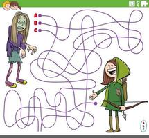 jogo educativo de labirinto com garotas de desenho animado fantasiadas na festa vetor