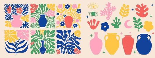 groovy abstrato arte poster definir. Matisse aleatória orgânico formas e fêmea silhuetas dentro na moda retro anos 60 Anos 70 estilo. vetor