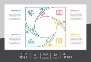 4 passos do quadrado infográfico vetor Projeto com linha conceito para marketing. processo infográfico pode estar usava para o negócio e marketing.