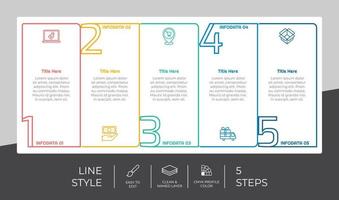 quadrado infográfico vetor Projeto com 5 passos colorida estilo para apresentação propósito.linha opção infográfico pode estar usava para o negócio e marketing