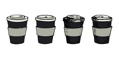 xícara fofa de ilustração de chá ou café. clipart de copo simples. conjunto de rabiscos em casa aconchegante vetor