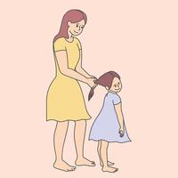 mãe é trança filhas cabelo. mãe e filha junto. mães dia tema. vetor arte