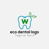 eco dental logotipo em carta W modelo. eco dental em W carta, inicial eco dental, dentes placa conceito vetor