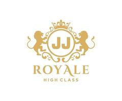 dourado carta jj modelo logotipo luxo ouro carta com coroa. monograma alfabeto . lindo real iniciais carta. vetor