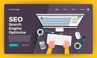 mock-up design site flat design concept seo analysis com gráfico e gráfico no desenvolvedor de equipe, construindo um site de classificação no desktop. ilustração vetorial. vetor