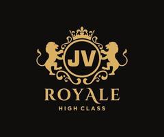 dourado carta jv modelo logotipo luxo ouro carta com coroa. monograma alfabeto . lindo real iniciais carta. vetor