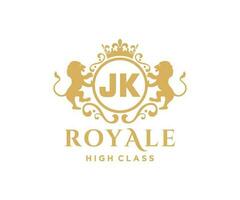 dourado carta jk modelo logotipo luxo ouro carta com coroa. monograma alfabeto . lindo real iniciais carta. vetor