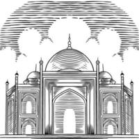 fundo árabe vector com mão desenhada bela grande mesquita. elementos de design de cartão de felicitações. religião e cultura árabes, arquitetura árabe. Ramadã, ilustração do esboço do conceito eid mubarak.