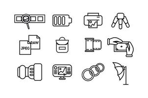 ícones fotógrafo. fotógrafo equipamento ícones definir. vetor