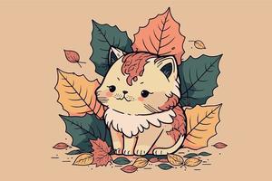 fofa adorável desenho animado gato. feliz rabisco do gatinha. fofa gráfico do gatinho dentro natureza. verão vetor