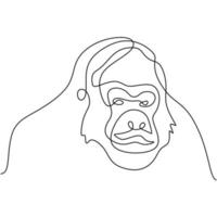 um desenho de linha contínua do gorila para a identidade do logotipo do parque nacional. um estilo minimalista animal grande macaco primata em fundo branco. conceito de mascote de animais selvagens para ícone de floresta de conservação. vetor