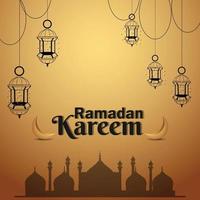 Ramadan Kareem festival islâmico criativo com livro sagrado Alcorão e lanterna árabe vetor