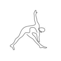 arte de linha contínua ou um desenho de linha de uma mulher fazendo pose de triângulo de ioga isolado com fundo branco. em pé sobre uma perna. conceito de estilo de vida saudável. dia internacional do ioga. ilustração vetorial vetor