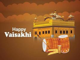 ilustração realista feliz templo dourado vaisakhi e tambor vetor