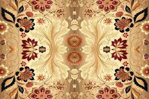étnico floral desatado padronizar dourado fundo. abstrato tradicional folk Antiguidade tribal gráfico linha. textura têxtil tecido indiano padrões. ornamentado elegante luxo vintage retro estilo. vetor