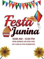 pôster de celebração festa junina com ilustração criativa vetor