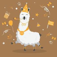 fofa engraçado feriado lama desenho animado alpaca aniversário Garoto mascote animal mão desenhado vetor