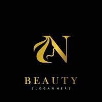 carta n elegância luxo beleza ouro cor mulheres moda logotipo vetor