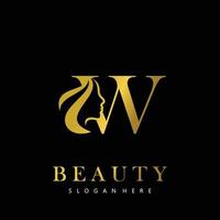 carta W elegância luxo beleza ouro cor mulheres moda logotipo vetor