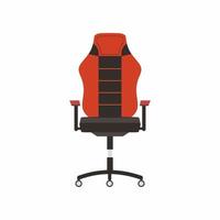 cadeira de jogo escura e vermelha isolada no ícone liso de fundo branco. poltrona ergonômica de jogos ambiente confortável. equipamento de esportes. ilustração em vetor design plano de desenho animado
