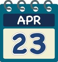 plano ícone calendário 23 do abril data, dia e mês. vetor ilustração . azul cerceta verde cor bandeira. 23 abril 23º do abril