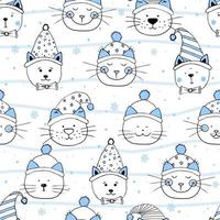 gatinhos sem costura com chapéu. padrão de natal. design de elementos para tecido, papel de embrulho e acessórios infantis. vetor