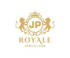 dourado carta jp modelo logotipo luxo ouro carta com coroa. monograma alfabeto . lindo real iniciais carta. vetor