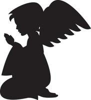 desenho animado ajoelhado anjo com asas dentro silhueta vetor