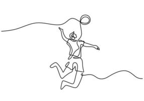 desenho de linha contínua de jovem jogador de voleibol masculino enérgico em ação de salto de pico na quadra. homem profissional salta para lançar a bola. ilustração vetorial design minimalista vetor