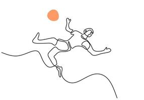 um desenho de linha contínua de jovem jogador de futebol profissional atirando a bola com a técnica de chute de bicicleta, isolada no fundo branco. conceito de esportes de jogo de futebol. ilustração vetorial vetor