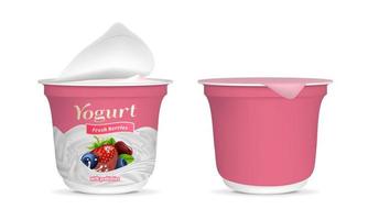 realista detalhado 3d aberto fresco bagas iogurte embalagem recipiente e esvaziar modelo brincar definir. vetor