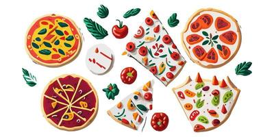 queijo e bacon pizza com fresco coberturas, plano vetor ilustração