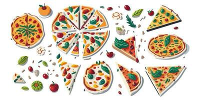 delicioso plano vetor ilustração do uma pizza fatia com coberturas