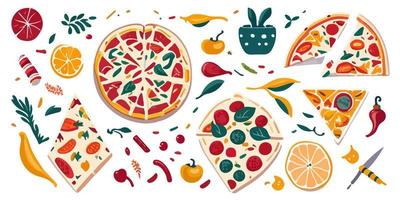 delicioso coberturas em esses plano vetor pizza fatias para seu Projeto necessidades