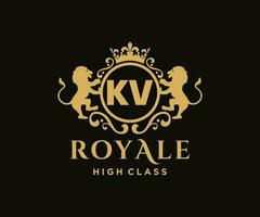 dourado carta kv modelo logotipo luxo ouro carta com coroa. monograma alfabeto . lindo real iniciais carta. vetor