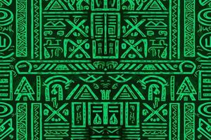 egípcio hieróglifos étnico padronizar verde fundo. abstrato tradicional folk Antiguidade tribal ziguezague gráfico linha. textura têxtil tecido egípcio vetor ornamentado elegante luxo vintage retro estilo.