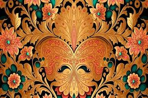 étnico floral desatado padronizar dourado fundo. abstrato tradicional folk Antiguidade tribal gráfico linha. textura têxtil tecido indiano padrões. ornamentado elegante luxo vintage retro estilo. vetor