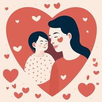 mães dia mulher com filho e corações vetor