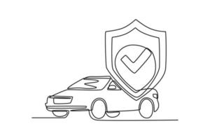 contínuo uma linha desenhando a carro tem seguro. seguro conceito solteiro linha desenha Projeto gráfico vetor ilustração