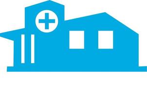 construção hospital. dentro plano forma, dentro moderno azul cor. ícone vetor logotipo ilustração