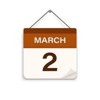 marcha 2, calendário ícone com sombra. dia, mês. encontro compromisso tempo. evento cronograma data. plano vetor ilustração.