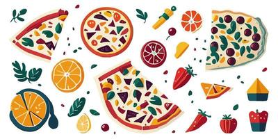 colorida pizza fatias em uma de madeira quadro, plano vetor ilustração