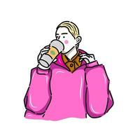 vetor ilustração Projeto do uma mulher bebendo café com uma Rosa suéter