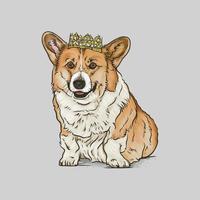 fofa pequeno cachorro vestindo dourado coroa, mão desenhado vetor ilustração