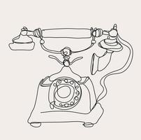minimalista vintage telefone linha arte, simples retro esboço, esboço desenho, Anos 70 Telefone ilustração vetor