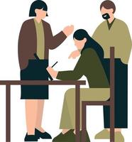 vetor ilustração do uma homem e uma mulher sentado às uma mesa dentro uma cafeteria.