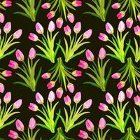 vetor desatado floral padronizar com Rosa tulipas em Sombrio fundo.