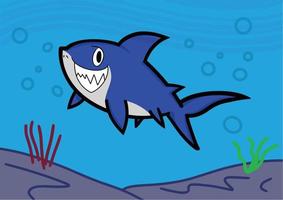 sorridente natação Tubarão embaixo da agua vetor