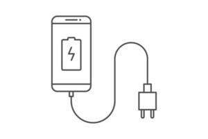 Smartphone carregador adaptador linha ícone placa símbolo vetor, Smartphone, elétrico soquete, adaptador, cobrando bateria notificação vetor