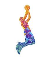 jogador de basquete abstrato com bola de respingos de aquarelas. ilustração vetorial de tintas vetor